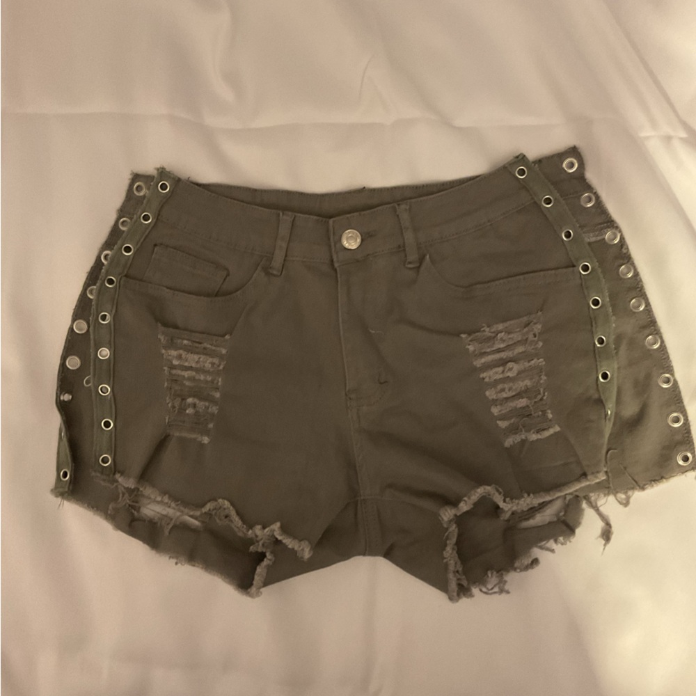Lace-up Denim Shorts